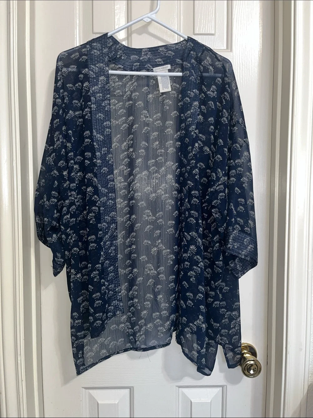Lucky Brand Navy Sheer Floral Kimono Cardigan OSFM - Picture 2 of 9